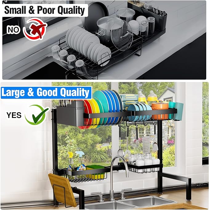 YKLSLH 4 Baskets Over The Sink Dish Drying Rack, Extendable Large Capacity Sink Rack, Metal Drying Rack Saving Space,for Most Sinks (24.8 "-35.4")