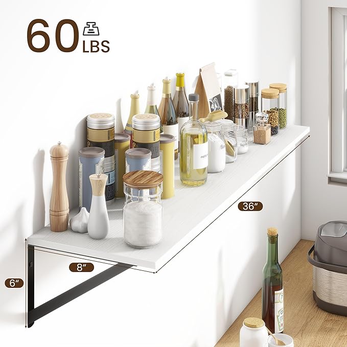 Fun Memories Deep Floating Shelves for Wall, 36W x 8D Wall Mounted Shelves Set of 2, Wide Display Ledge Shelf with Sturdy Metal Brackets for Living Room, Bathroom, Bedroom and Kitchen, White-NeatNest