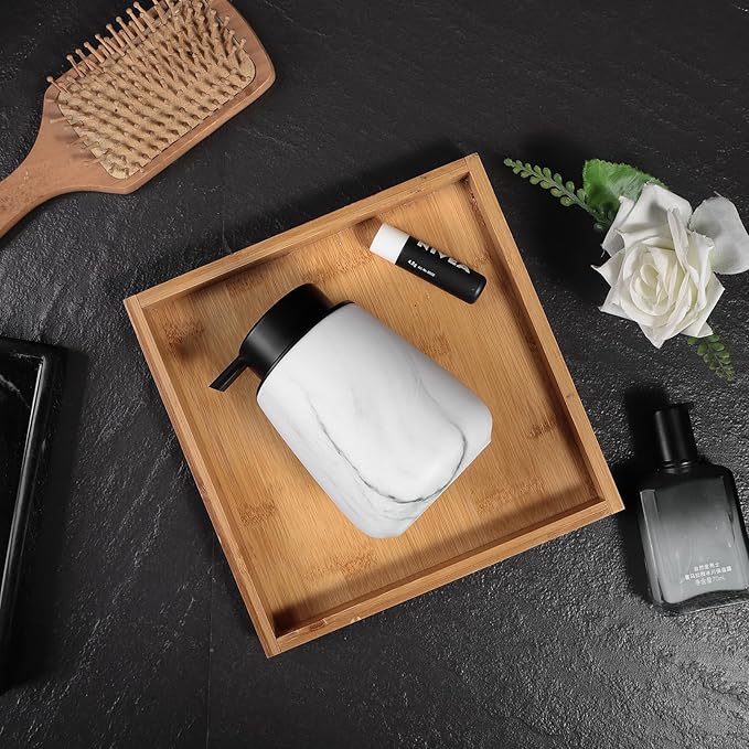 12Oz Ceramic Liquid Soap Dispenser - Modern Lotion Hand Soap Dispenser with Easy-to-Press Black Pump, Reusable and Refillable Dish Soap Dispensers for Bathroom & Kitchen, Marble White-NeatNest
