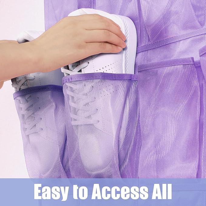 Tiblue Over The Door Shoe Organizer - 35 Mesh Pockets, Hanging Shoe Rack & Holder For Sneakers, Women's High Heels, Lavender-NeatNest