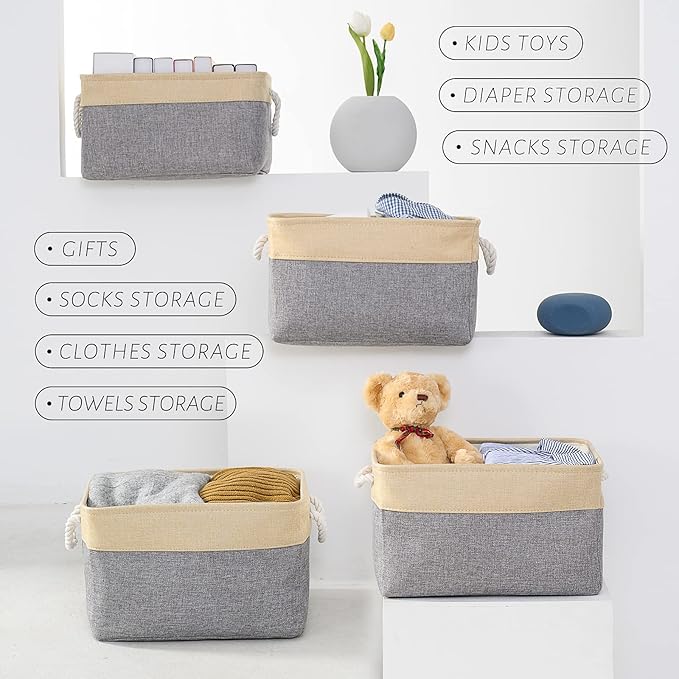 TcaFmac Cube Storage Bin, Storage Baskets for Organizing [4 Pack] Closet Organizers and Storage with Handles(Gold&Grey,15.7" L×11.8" W×8.2" H)-NeatNest