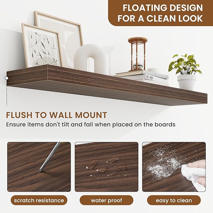 fuqing Floating Shelves for Wall, Bathroom Shelf Wall Mounted for Storage, Shelves with Invisible Bracket for Bedroom, Kitchen, Living Room, Farmhouse Small Book Shelf, 40 Inch Set of 2, Walnut-NeatNest