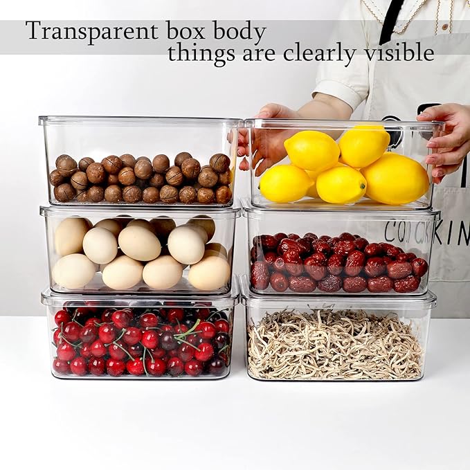 Clear Storage Bins With Lids,4 Packs Food Storage Organizer,Stackable Kitchen Cabinet,Bathroom Basket,Fridge Organization.Pantry Transparent Containers For Fruits,Drinks-NeatNest