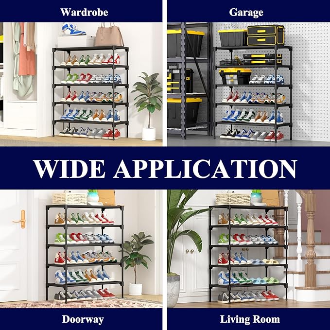 Kitsure Shoe Rack - Non-Woven Shoe Rack Shelf, Shoe Organizer for Closet, Entryway, Garage & Corridor, Stackable Shoe Shelves, 2X-Large, Black