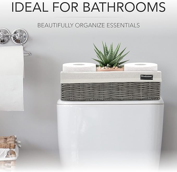 Brookstone Wicker Shelf Storage Basket Decorative Shelf Bin, bathroom organizers and storage, Boho Living Room Decor, Summer Storage 2025 - Single Basket-NeatNest