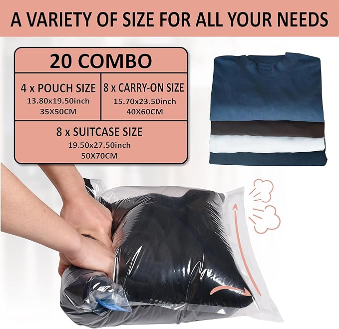 Compression Bags for Travel - Travel Essentials - 20 Pack Space Saver Bags - No Vacuum Needed - Compression Packing Bags for Cruise Accessories-NeatNest