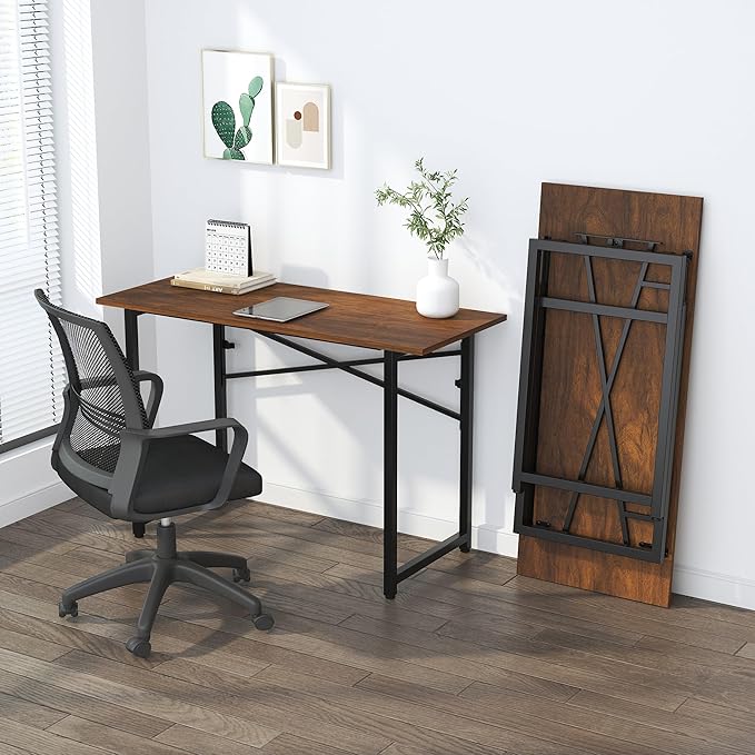 47 inch Folding Desk No Assembly Required, Writing Gaming Computer Camping Table, Home Office Desk, Mahogany-NeatNest