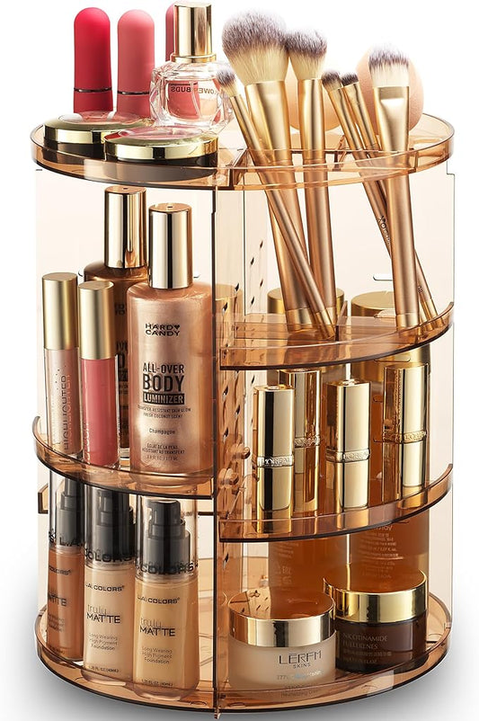 360 Rotating Makeup Organizer - Adjustable Shelf Height and Fully Rotatable - The Perfect Round Spinning Cosmetic Organizer for Bedroom Dresser or Vanity Countertop Storage (Brown)-NeatNest