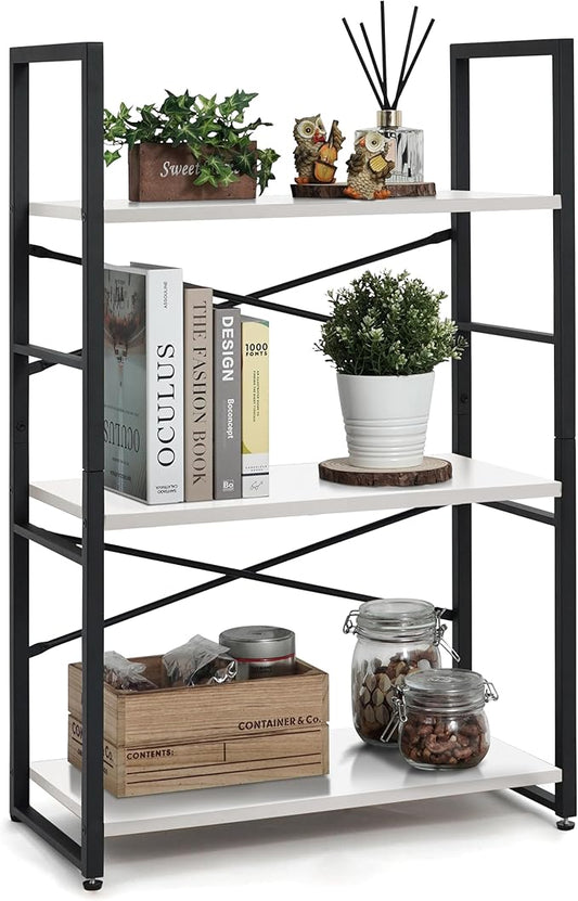 CAPHAUS 3 Tier Small Bookshelf, 24 Inch Width Free Standing Shelf, Bookcase Shelf Storage Organizer, Industrial Book Shelves for Home Office, Living Room, White Shelves & Metal Frame-NeatNest
