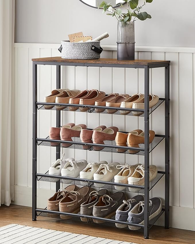 VASAGLE Shoe Rack for Entryway, 5-Tier Shoe Rack Organizer with Storage Shelves and Spacious Top, Freestanding, Adjustable, Industrial, Rustic Brown and Ink Black ULBS038B01-NeatNest