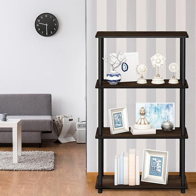 Furinno Turn-N-Tube 4-Tier Multipurpose Shelf Display Rack, Round Tubes, Columbia Walnut/Black-NeatNest