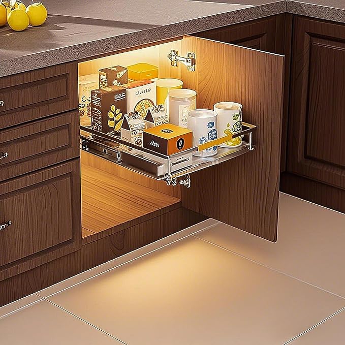1 Pack Expandable Pull Out Cabinet Organizer，Side Mounting 12.3~18.5"x22.5"Cabinet Pull Out Shelves, Expandable Slide Out Spice Rack for Kitchen Bathroom Office-NeatNest