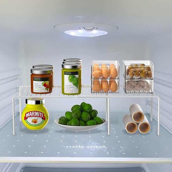 iPEGTOP Freezer Cabinet Storage Shelf Set of 4, 8 Pieces Expandable Metal Rustproof Spice Rack, Adjustable Kitchen Organizer Counter Fridge Pantry Shelf Space Saver (White)-NeatNest