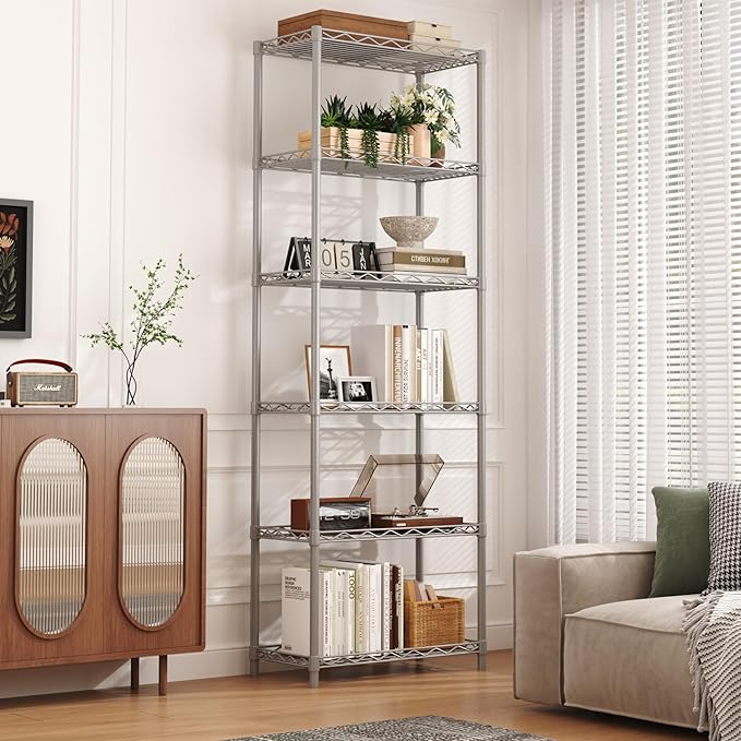 HOMEFORT 6-Tier Wire Shelving, 6 Shelves Unit Metal Storage Rack, Durable Organizer, Perfect for Pantry Closet Kitchen Laundry Organization(Grey)