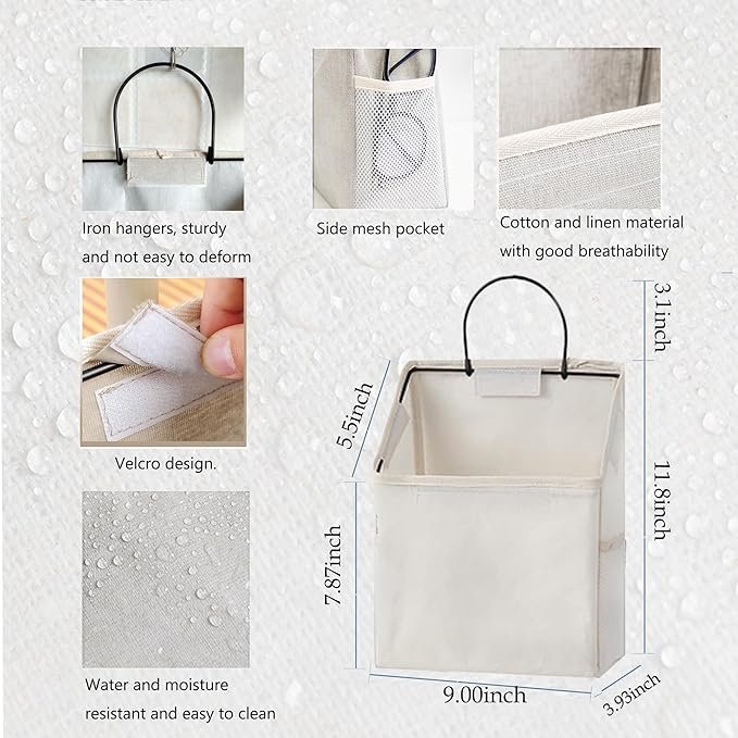 2 Pack Wall Hanging Storage Bag, Hanging Organizer Bag with Sticky Hook, Wall Organizer for Dormitory Bathroom Bedroom Kitchen (White)-NeatNest