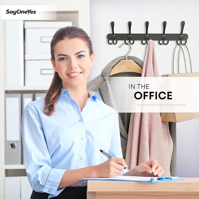 Coat Rack Wall Mount with 5 Tri Hooks, Stainless Steel 16 Inch – Black Matte Finish, Heavy Duty Wall Mounted Hook Rack for Coats, Hats, Towels, Scarfs, Robes, Bags, Entryway & Bathroom - 3 Pack-NeatNest