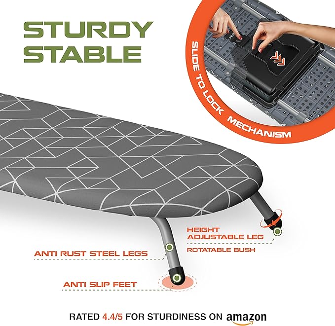 XABITAT Table Top Ironing Board with Wall Mount, D-Crease, Portable Space Saving Mini Laundry Room Iron Board, Foldable Small Ironing Board with Iron Holder, Green