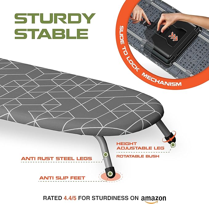 XABITAT Table Top Ironing Board with Wall Mount, D-Crease, Portable Space Saving Mini Laundry Room Iron Board, Foldable Small Ironing Board with Iron Holder, Gray