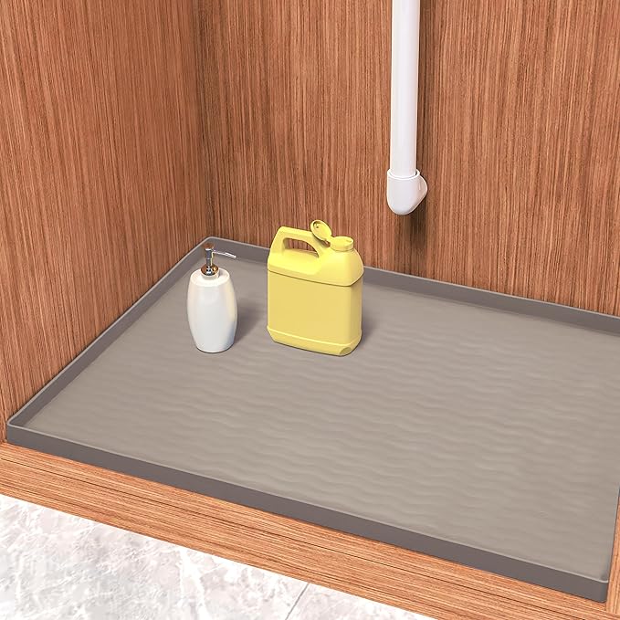 URMONA Waterproof Silicone Under Sink Mat 40'' x 22'' Shelf Liner for Kitchen and Bathroom, Cabinet and Counter Protector, Storage and Organizers, Litter Mat, Pet Cat Puppy Essentials(Beige)-NeatNest