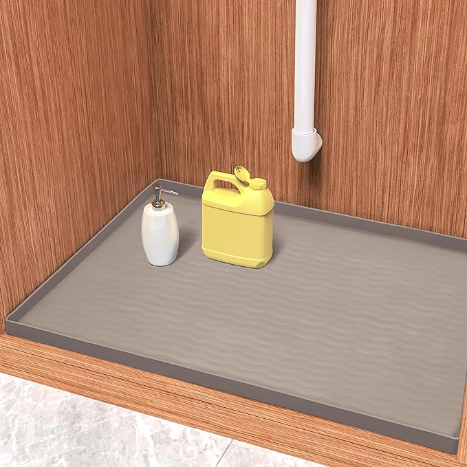 URMONA Waterproof Silicone Under Sink Mat 34'' x 19'' Shelf Liner for Kitchen and Bathroom, Cabinet and Counter Protector, Storage and Organizers, Litter Mat, Pet Cat Puppy Essentials(Beige)-NeatNest