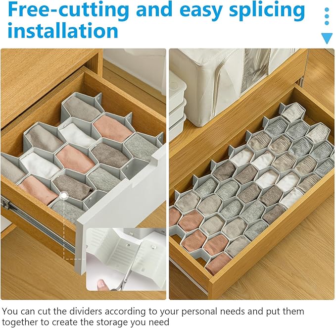 Honeycomb Drawer Organizer Divider 16 PCS Adjustable Separator for or Underwear Socks Jewelry Belts TiesClothing, Makeup Office Supplies (Gray)-NeatNest