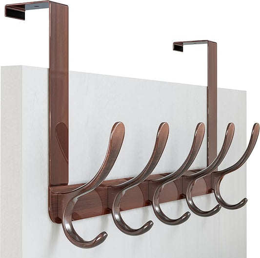 WEBI Over The Door Hook 5 Coat Hooks,Over The Door Towel Rack,Door Hanger Over Door Coat Rack for Hanging Clothes,Towels,Back of Bathroom,Antique Copper