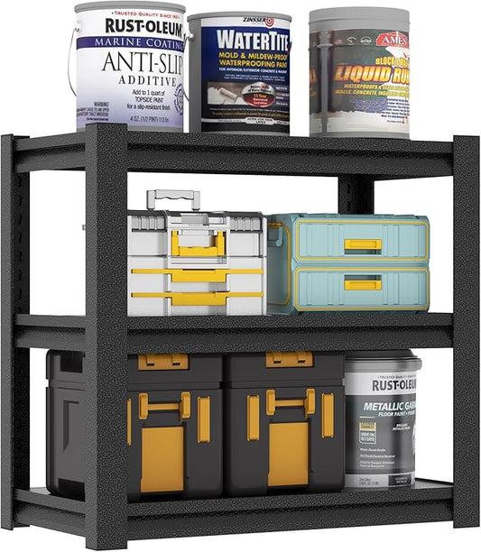 31.5" H Metal Storage Shelving, 1500LBS Heavy Duty Shelves Unit, Adjustable 3 Tier Storage Rack, Industrial Utility Shelf for Garage, Warehouse, Bedroom, Kitchen,18" D×34“W×31.5”H, Black-NeatNest