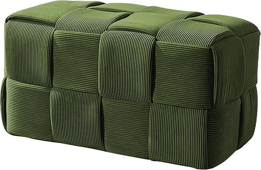 Ottoman Foot Rest Soft and Comfortable Ottoman Square Corduroy Woven Design Sofa Stool (Green-L)