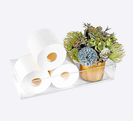 IEEK Toilet Paper Basket,Acrylic Toilet Paper Holder with Storage Modern Bathroom Tray with Handle and Non-Slip Mats for Toilet Tank Top Decorative,Clear Vanity Tray for Home Decor…-NeatNest