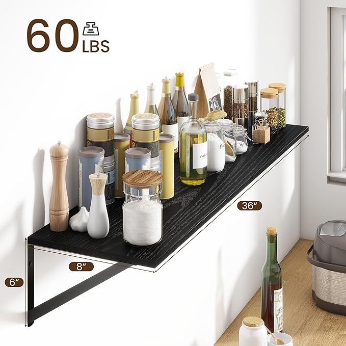Fun Memories Deep Floating Shelves for Wall, 36W x 8D Wall Mounted Shelves Set of 2, Wide Display Ledge Shelf with Sturdy Metal Brackets for Living Room, Bathroom, Bedroom and Kitchen, Black-NeatNest