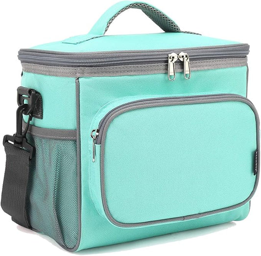 FlowFly Insulated Reusable Lunch Bag Adult Large Lunch Box for Women and Men with Adjustable Shoulder Strap,Front Zipper Pocket and Dual Large Mesh Side Pockets,Jade-NeatNest