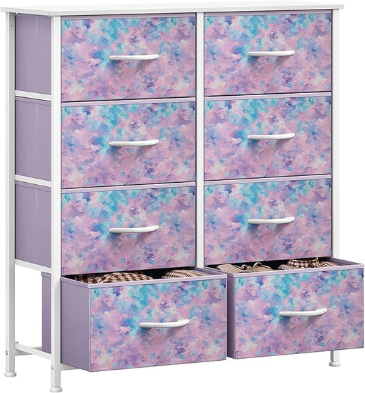 DWVO Dresser with 8 Drawers - Fabric Storage Tower, Organizer Unit for Bedroom, Hallway, Closets - Sturdy Steel Frame, Wooden Top & Easy Pull Fabric Bins (Purple)-NeatNest