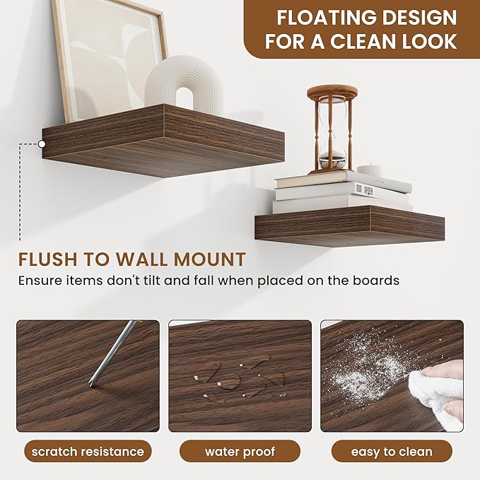 fuqing Floating Shelves for Wall, Bathroom Shelf Wall Mounted for Storage, Shelves with Invisible Bracket for Bedroom, Kitchen, Living Room, Farmhouse Small Book Shelf, 6.5 Inch Set of 3, Walnut-NeatNest
