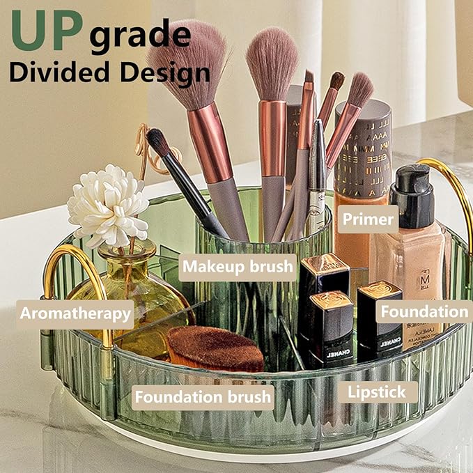 360 Rotating Makeup Organizer,2 Tier Large Capacity Make Up Organizers and Storage,Skincare Perfume Vanity Organizers,Bathroom Cosmetics Storage Organizer Countertop (Green)-NeatNest