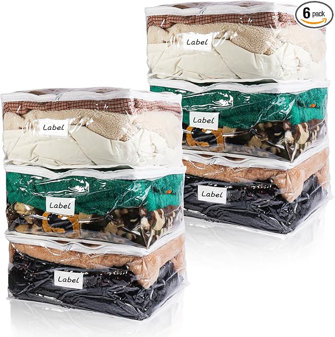 Clear Zippered Storage Bags Plastic Sweater Storage Bags with Zipper 6 Packs Clothing Organizer for Blankets Linen Sweater Bed Sheet Quilt Clothes Pillow (18 x 15 x 9 Inch)-NeatNest