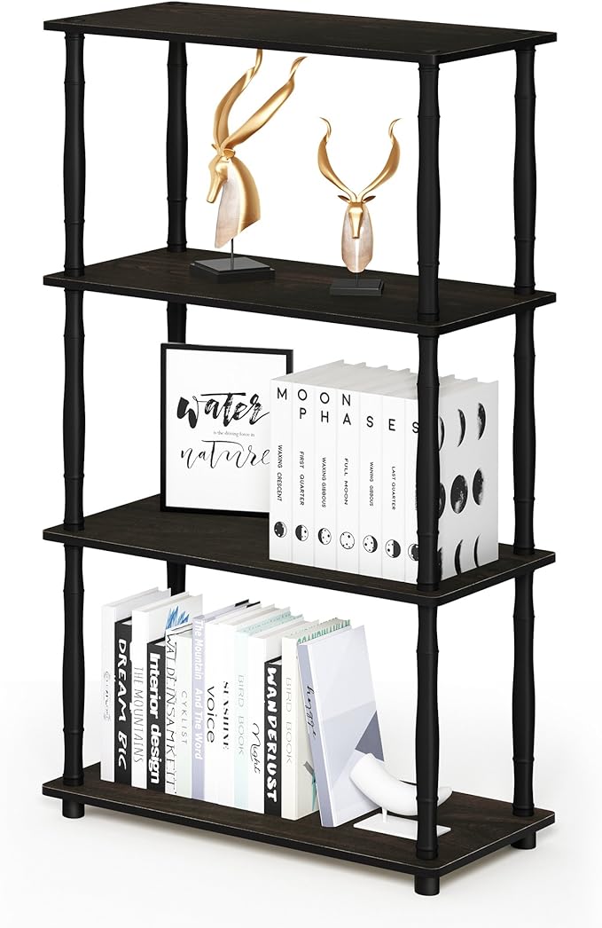 Furinno Turn-N-Tube 4-Tier Multipurpose Shelf Display Rack, Classic Tubes, Espresso/Black-NeatNest