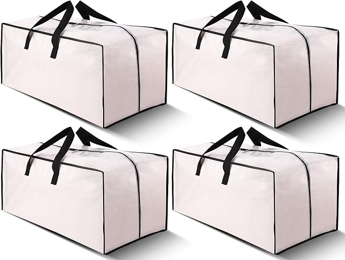 Cosy Family 4 Pack Heavy Duty Extra Large Moving Bags with Backpack Straps - Strong Handles & Zippers, Storage Totes For Space Saving, Fold Flat, Alternative to Moving Box (Set of 4, Clear)-NeatNest