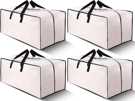 Cosy Family 4 Pack Heavy Duty Extra Large Moving Bags with Backpack Straps - Strong Handles & Zippers, Storage Totes For Space Saving, Fold Flat, Alternative to Moving Box (Set of 4, Clear)-NeatNest