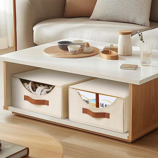 Closet Organizers and Storage - Large Storage Bins with Drawer, Fabric Clothes Organizers and Storage, Collapsible Storage Drawers Organizer for Bedroom, Living Room, 4 Pack, Beige-NeatNest