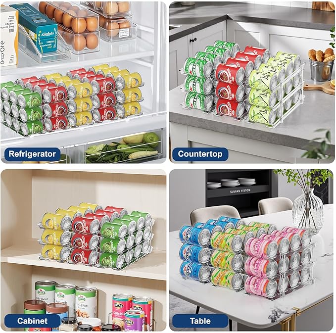 Can Organizer For Pantry,3 Sets 3 Tiers Pantry Organizers And Storage, Pantry Organizer for Fridge 36 Standard and Tall Cans Rack Automatic Rolling Stackable Canned Food Organizer, Clear-NeatNest