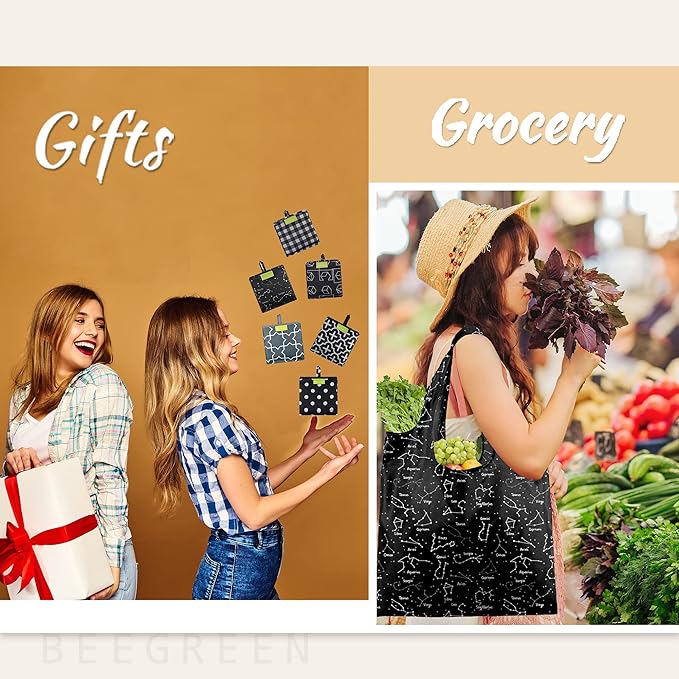 BeeGreen Reusable Shopping Bags for Groceries Reusable Gifts Bag - Grocery Bags Foldable 6 Pack Cute Holiday Cloth Bags With Handles - Large Tote Bag Bulk Heavy Duty Polyester Washable Geometry-NeatNest