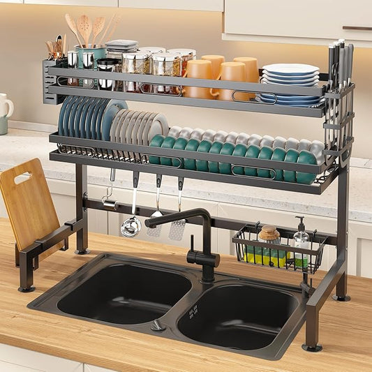 Dish Rack Over Sink Kitchen Above Sink Shelf Dish Drying Rack 2 Tier Large Capacity 82cm/32in