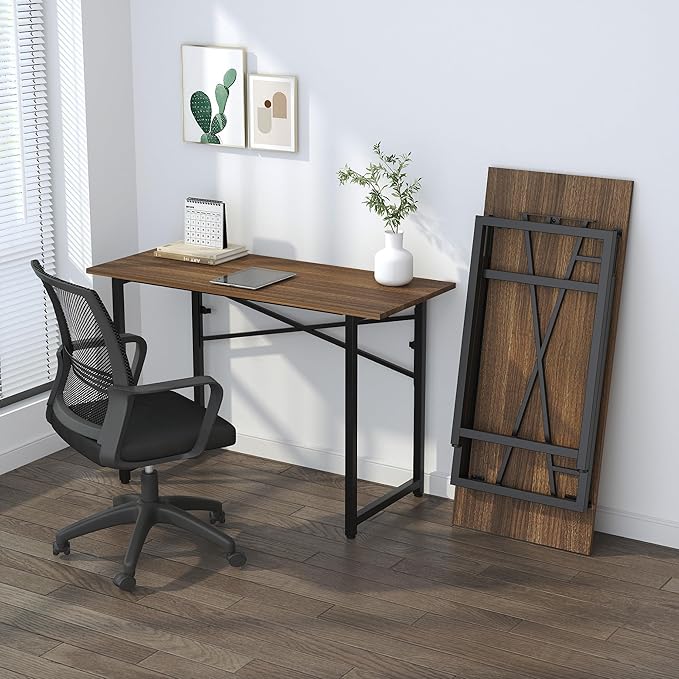 Folding Computer Desk 47 inch Writing Gaming Computer Camping Table, No Assembly Required Home Office Desk, Espresso-NeatNest