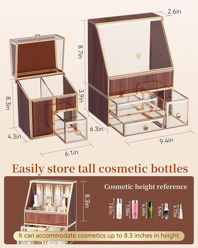 Glass Makeup Storage for Vanity and Bathroom Countertop – Large Cosmetic Display Case and Skincare Storage Solution