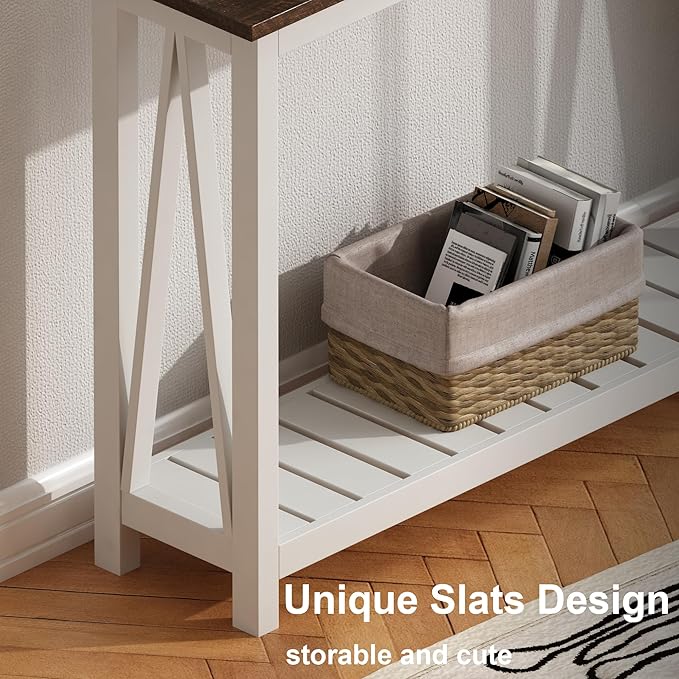 ChooChoo Farmhouse Console Table, Rustic Vintage Narrow Sofa Table for Entryway, Living Room, Hallway, 40 White-NeatNest