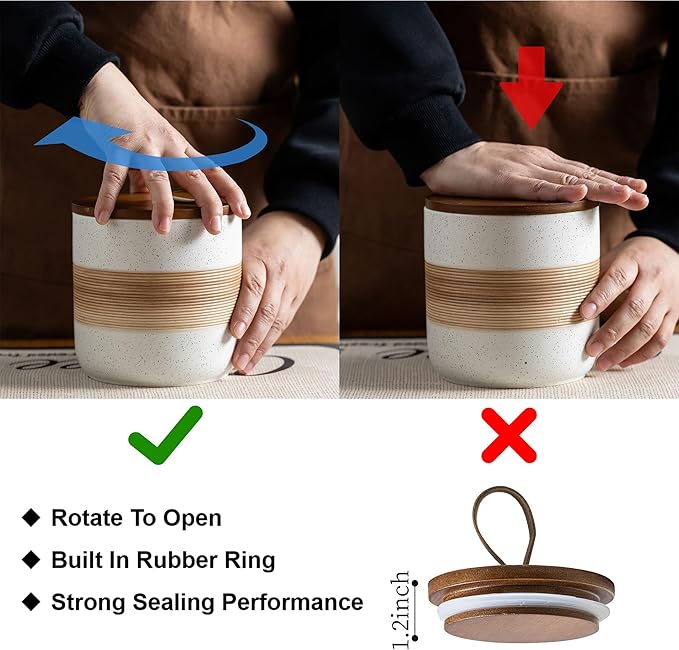 Ceramic Jar with Lid, Coffee Container Kitchen Food Storage Jars for Spice Sugar Tea Bag, Stackable Decorative Jars for Countertop, White & 18oz-NeatNest