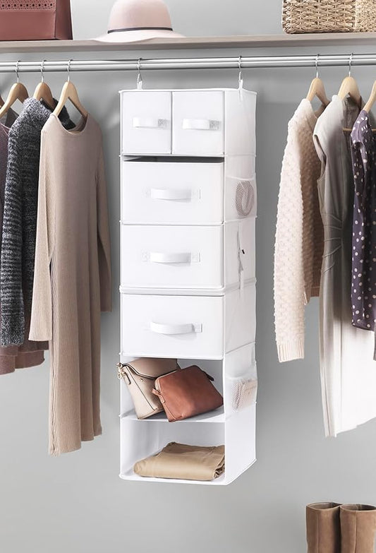 Whitmor Multi-Functional Hanging Organizer with Drawer Inserts- 5 Section - Closet Organizer - White-NeatNest