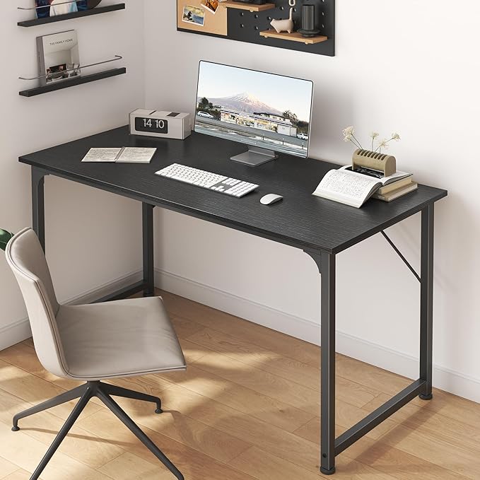 Huuger Modern Simple Office Desk, 40 Inch Gaming Desk with Storage, Black Metal Frame, Large Legroom-NeatNest