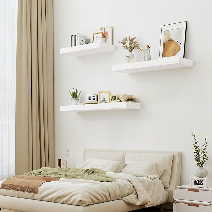 Heimlove White Bathroom Shelves Floating Shelves for Wall Shelf Over Toilet Long Wall Mounted Modern Farmhouse,48 x 12 Shelves with Invisible Brackets for Living Room, Kitchen, Bedroom-NeatNest