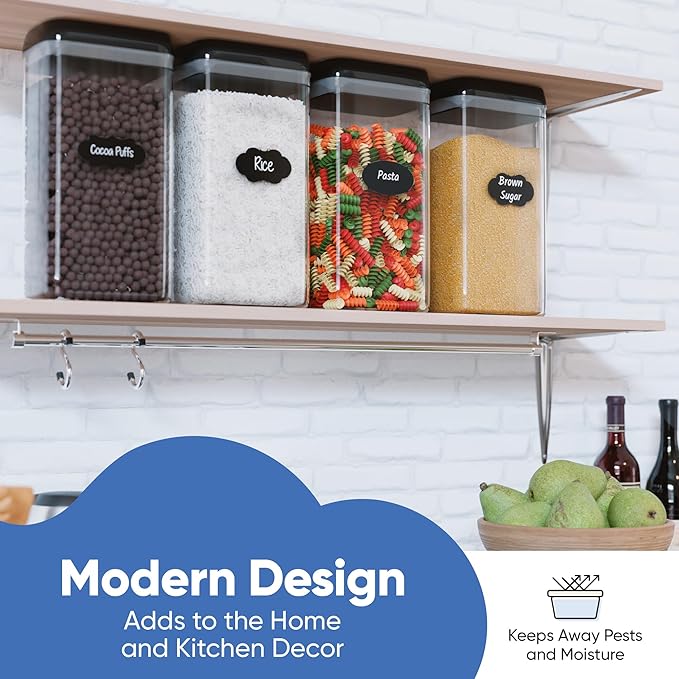 Chef's Path Airtight Food Storage Boxes with Labels - Kitchen Storage - Flour, Cereal, Pasta - Plastic Storage Boxes with Lids (4pcs-3.2L)-NeatNest